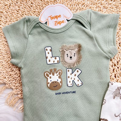 Conj. Body Look Baby Adventure e Calça Safari - Verde e Off White